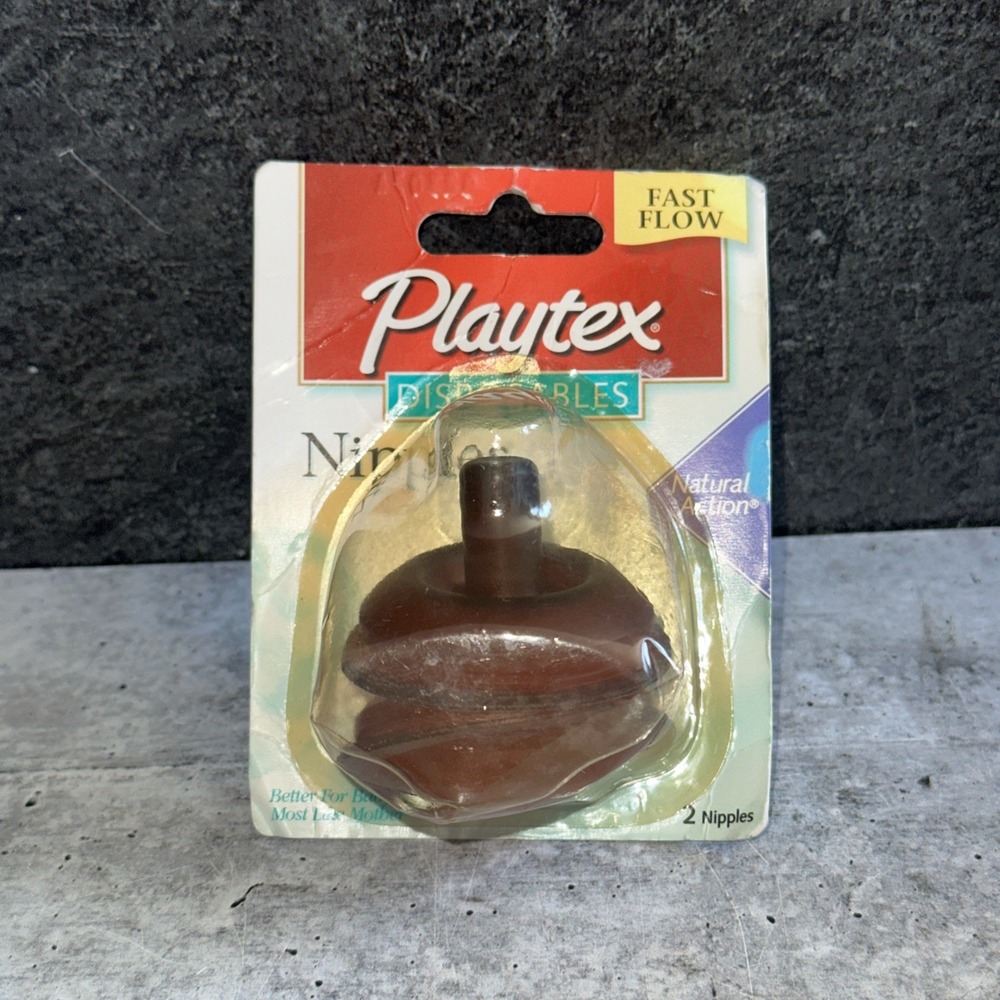 Vintage Playtex Natural Action Flat Top Latex Baby Bottle Nipples Fast Flow  (G)